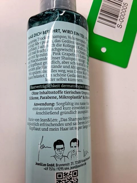 Jean & Len Tiefenreinigung Shampoo Pink Grapefruit Spirulina 300ml 3