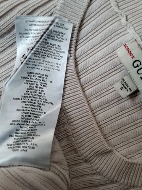 GUESS Damen Pullover Strickshirt Kurzarm Beige Rippstrick Gr. 36 S 6