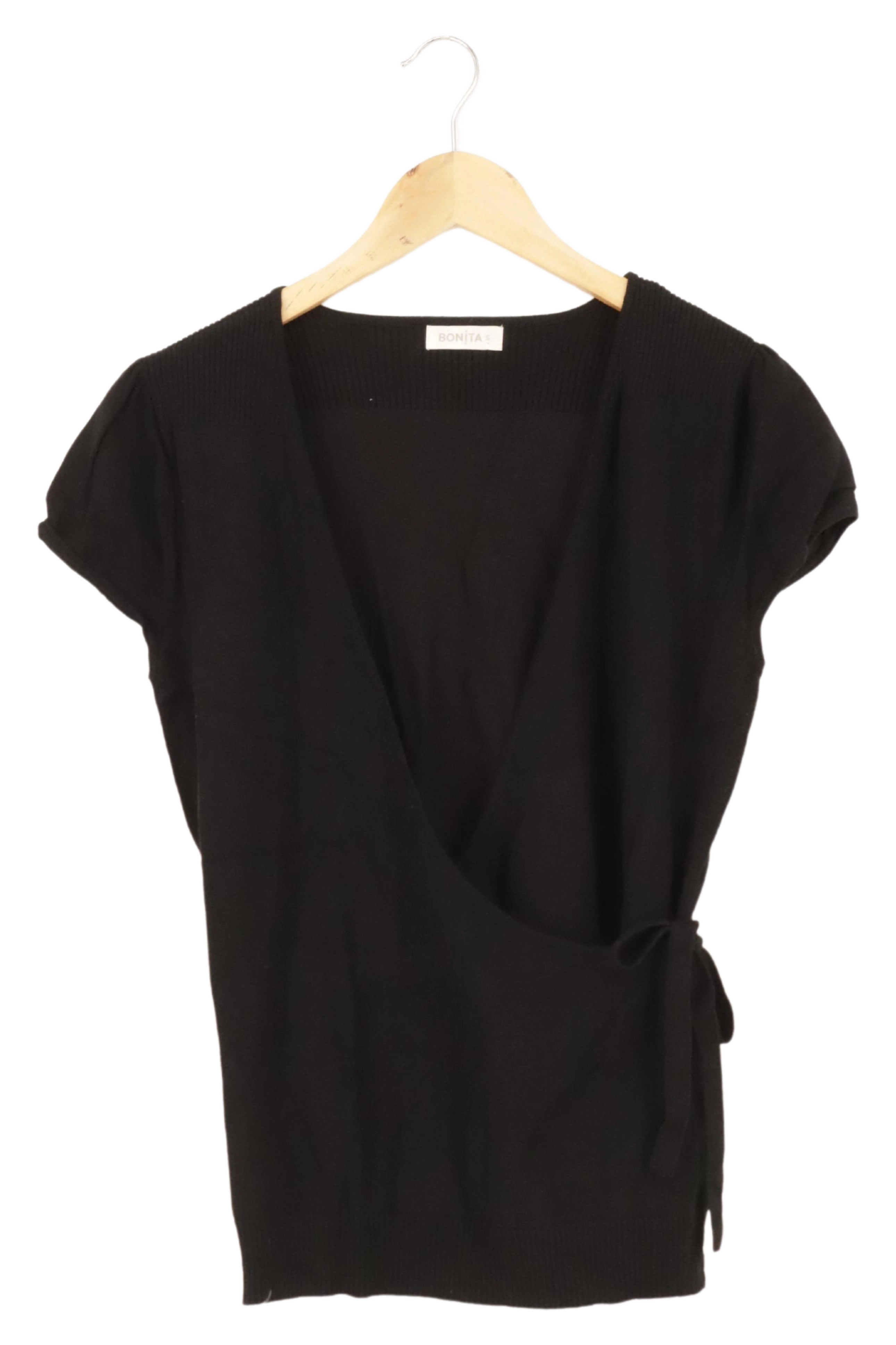 Bonita Damen Wickelpullover Kurzarm Schwarz Einheitsgröße Elegant 1