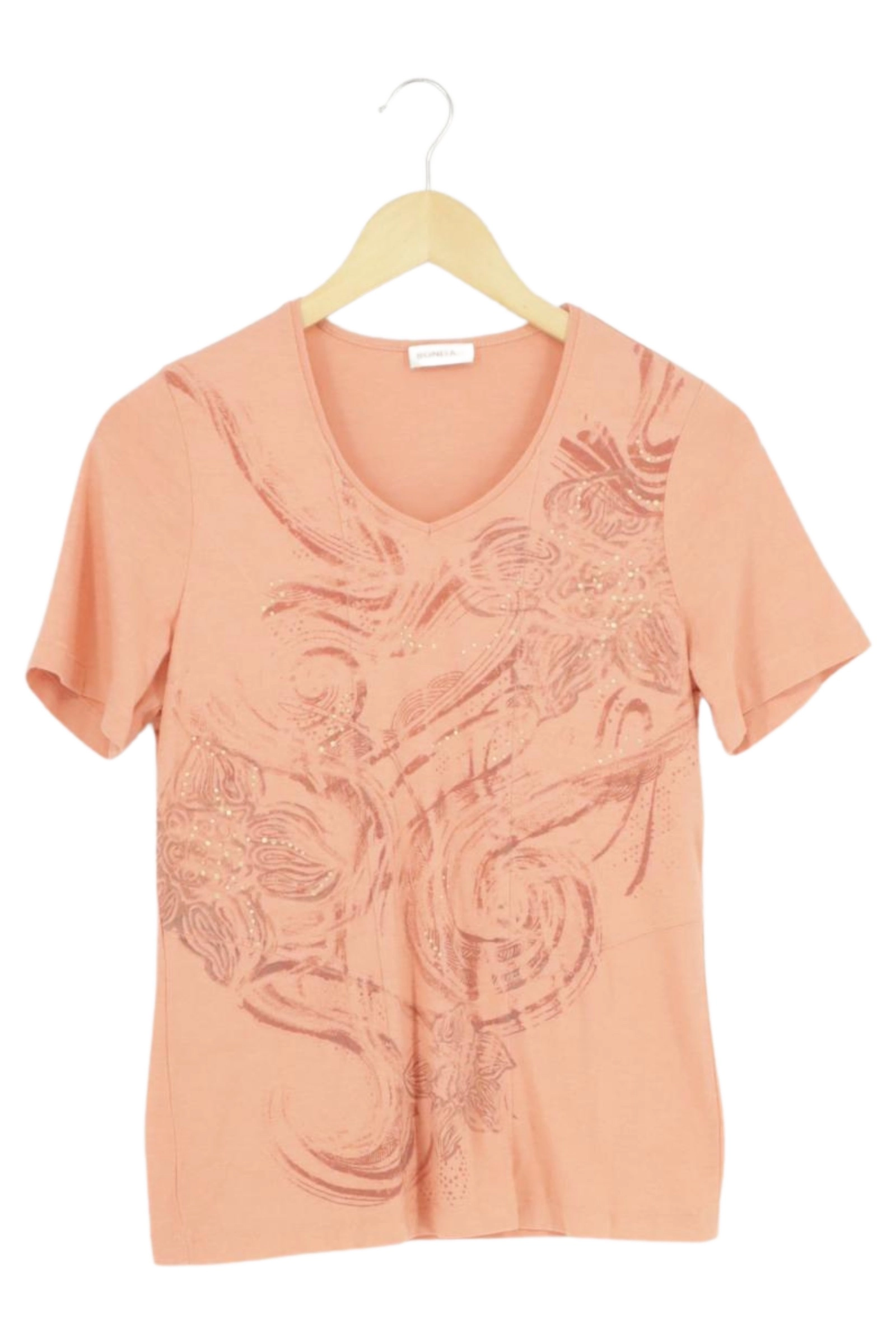 Bonita Damen T-Shirt Gr. 36/S Orange mit Blumenmuster & Strass V-Ausschnitt 1
