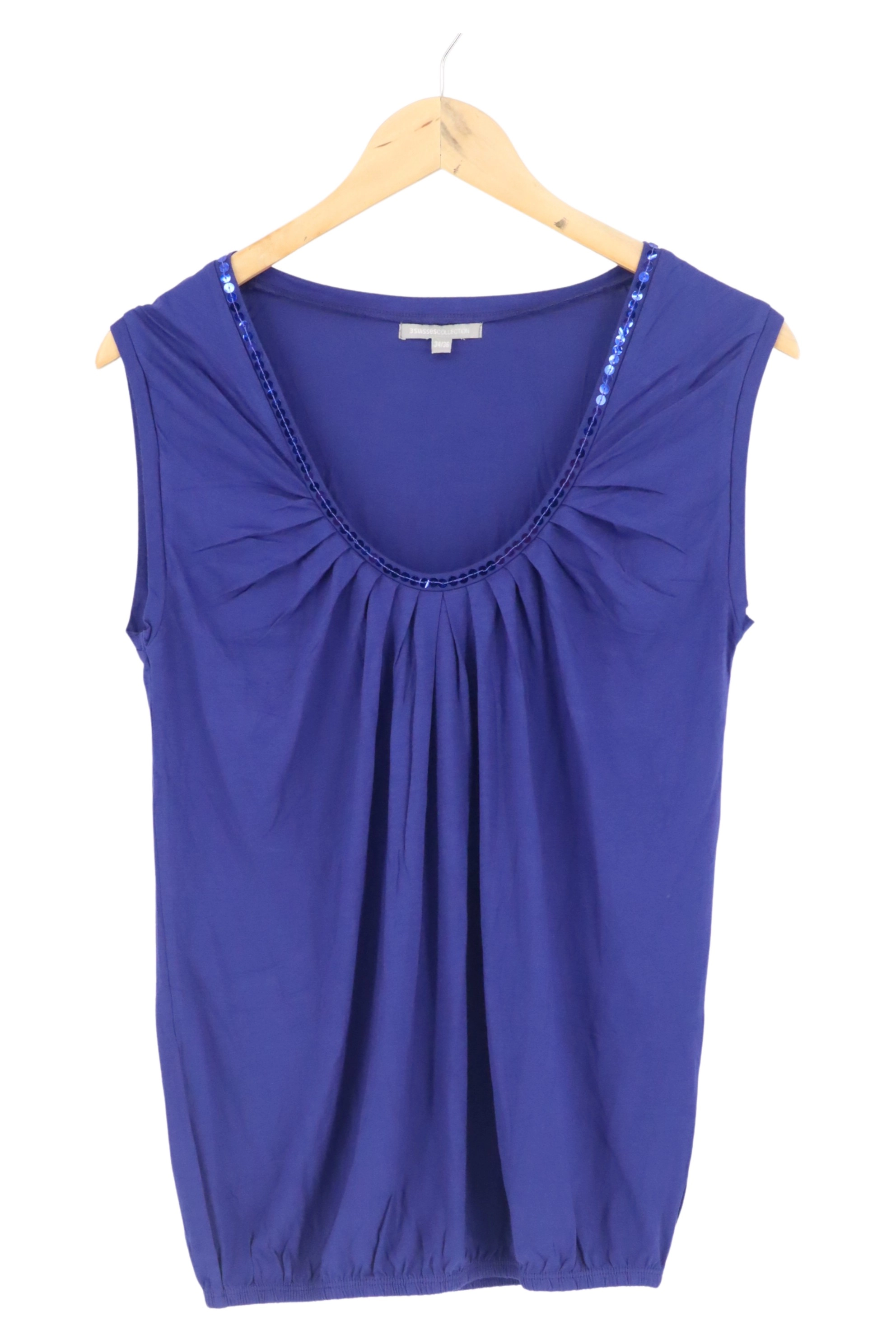 3 SUISSES Damen Top Gr. 34/XS Blau Pailletten Casual Elegant Feminin 1
