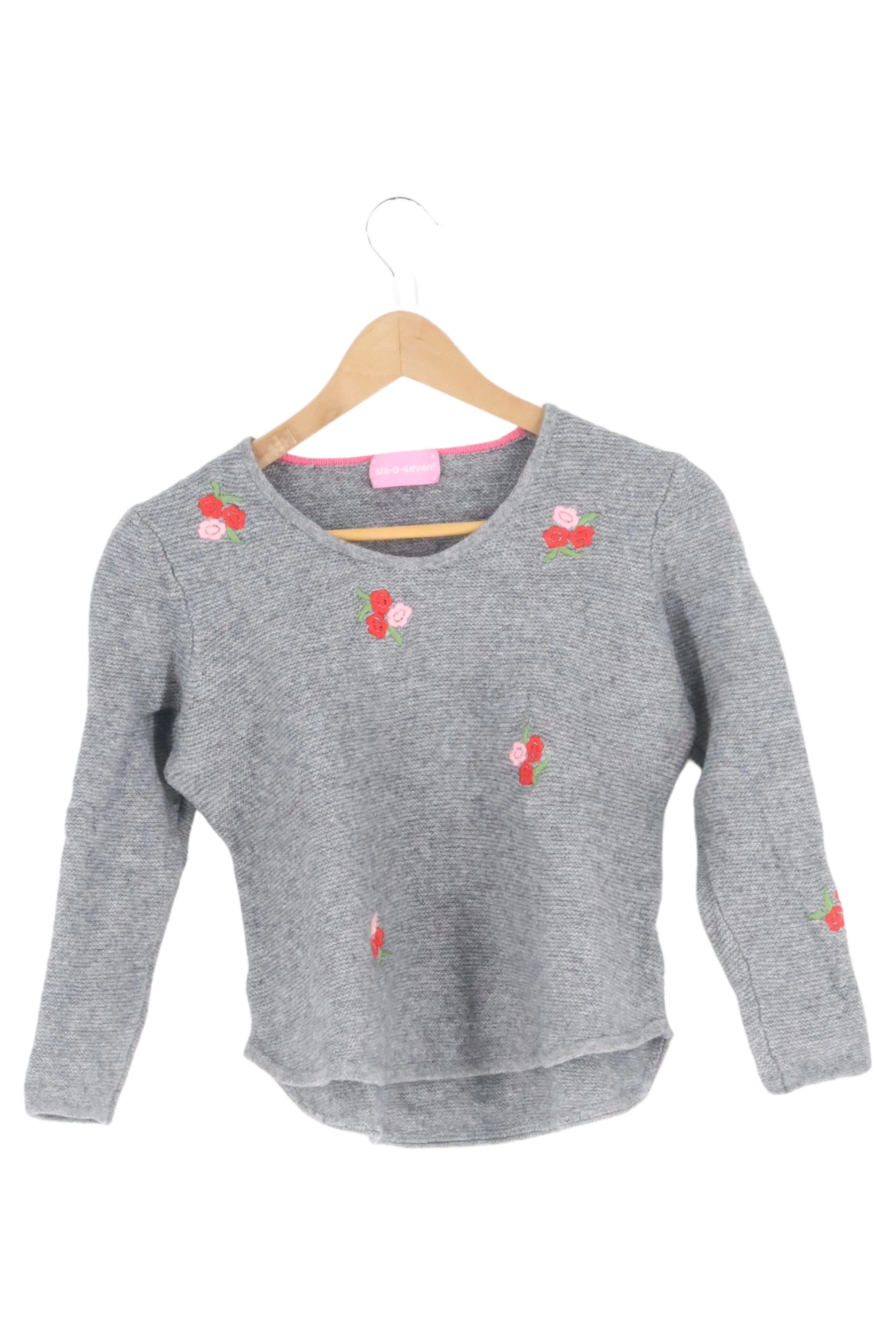 SIX-O-SEVEN Kinder Pullover M/L Grau Blumen Stickerei Casual 1