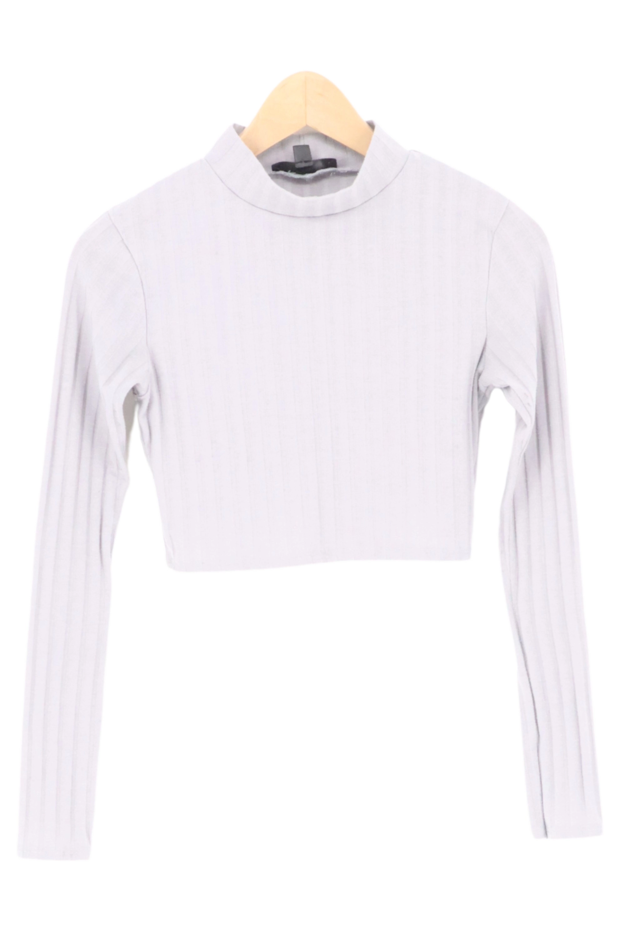 MISSGUIDED Damen Langarmshirt 34/XS Grau Rippstrick Cropped Basic Urban 1