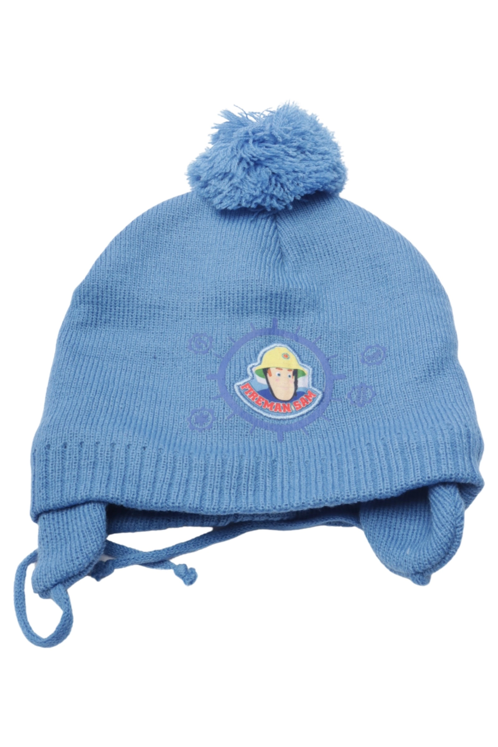 FIREMAN SAM Kinder Mütze Blau Bommelmütze Ohrenklappen Logo Polyacryl 1